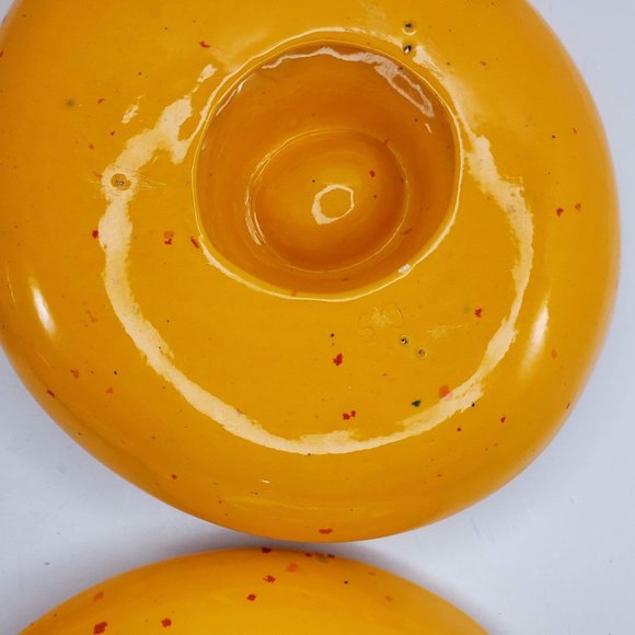 Egg Holder Plate Bowl Pottery Set Of 4 Speckled Yellow Hand Painted Handmade - Picture 13 of 14